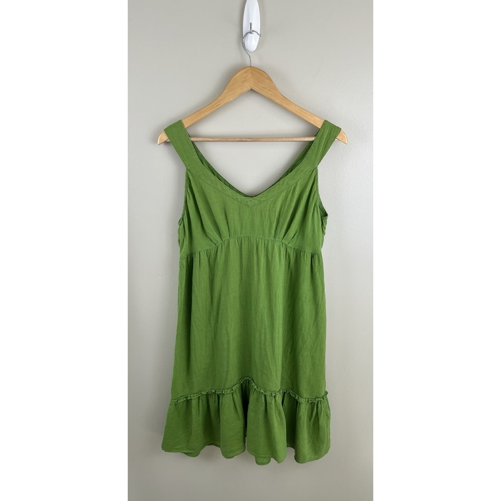 Mossimo Women's 100% Linen Ruffled Dress Spring Green Baby Doll Sz M